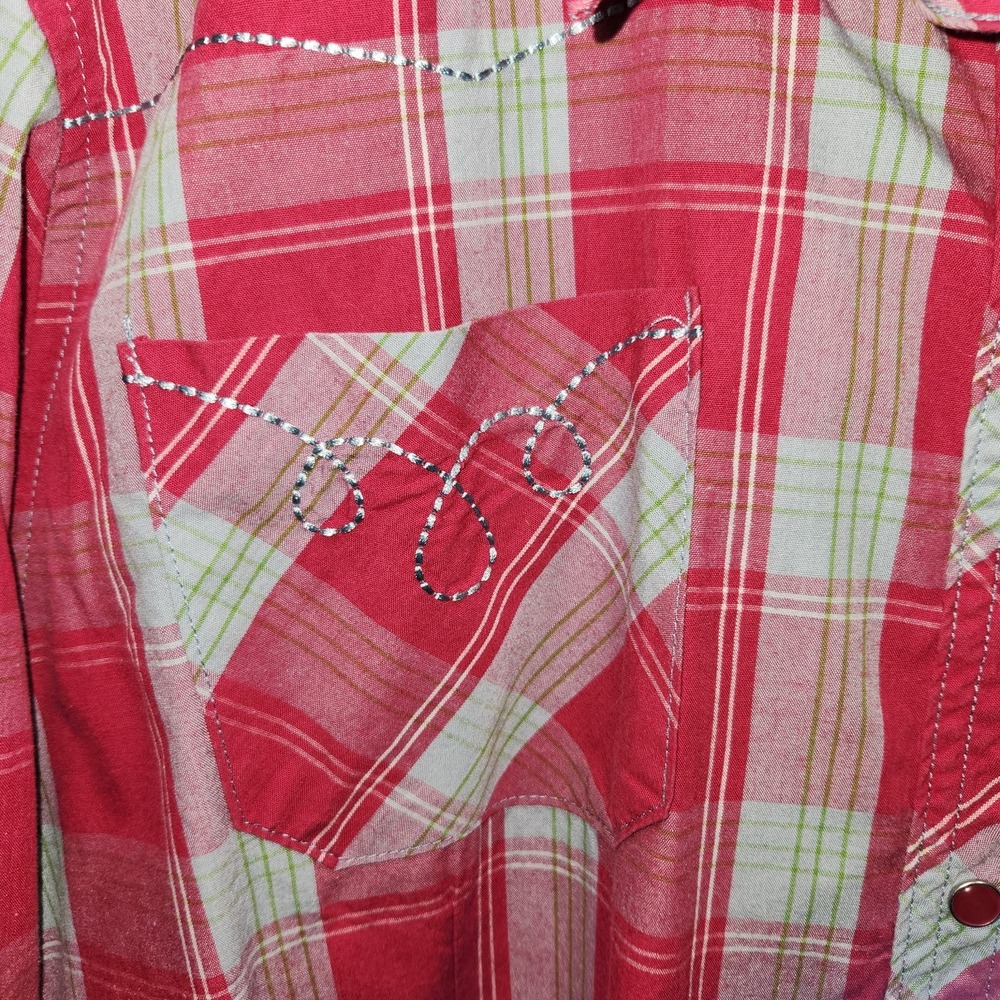 Women's Country Chic Bit & Bridle Long Sleeve Pink Plaid Rodeo Medium Shirt - Picture 3 of 6